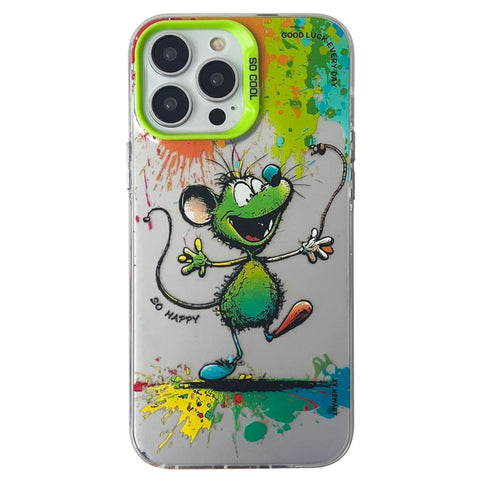 Double Layer Color Silver Series Animal Oil Painting Phone Case, For iPhone 14, For iPhone 15 Pro Max