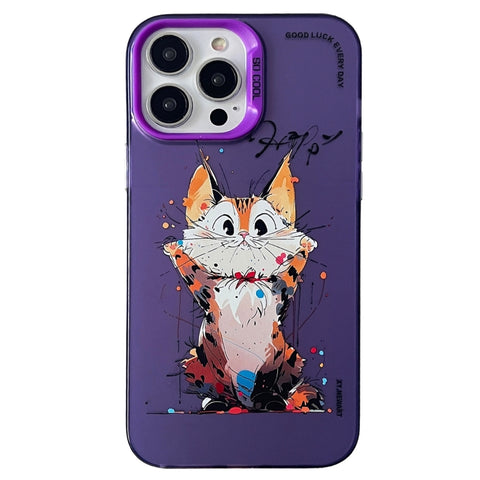 Double Layer Color Silver Series Animal Oil Painting Phone Case, For iPhone 14, For iPhone 15 Pro Max