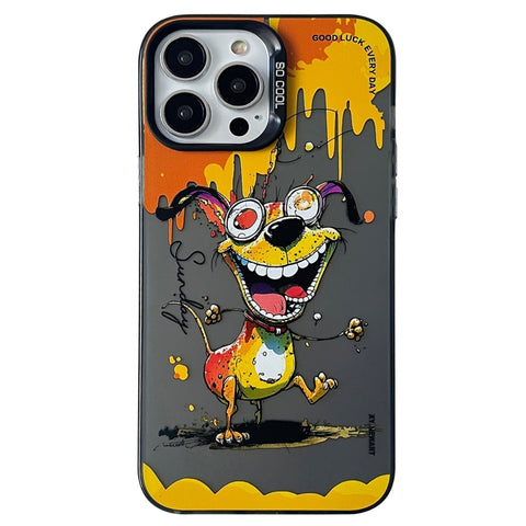 Double Layer Color Silver Series Animal Oil Painting Phone Case, For iPhone 14, For iPhone 15 Pro Max