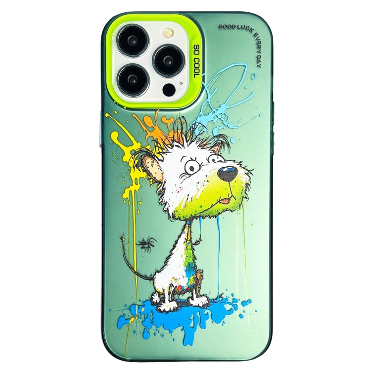 Double Layer Color Silver Series Animal Oil Painting Phone Case, For iPhone 15 Pro, For iPhone 14 Pro
