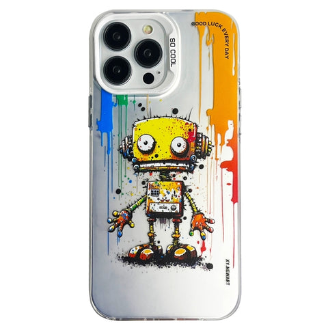Double Layer Color Silver Series Animal Oil Painting Phone Case, For iPhone 15 Pro, For iPhone 14 Pro