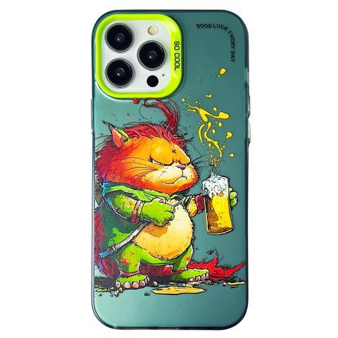 Double Layer Color Silver Series Animal Oil Painting Phone Case, For iPhone 15 Pro, For iPhone 14 Pro