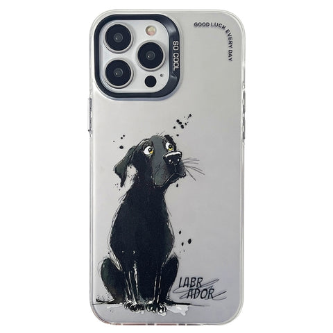 Double Layer Color Silver Series Animal Oil Painting Phone Case, For iPhone 15 Pro, For iPhone 14 Pro