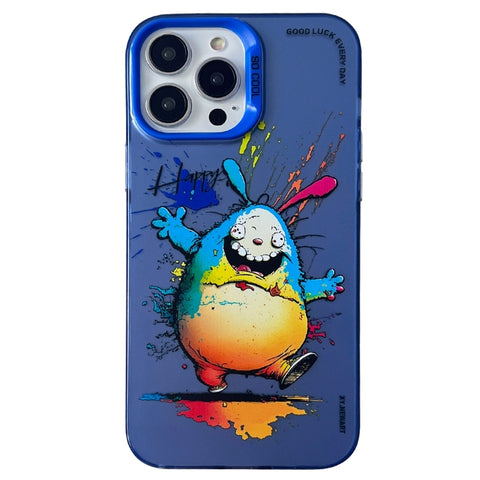 Double Layer Color Silver Series Animal Oil Painting Phone Case, For iPhone 15 Pro, For iPhone 14 Pro