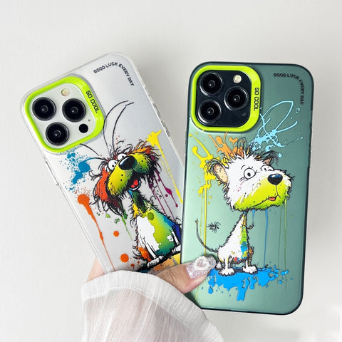 Double Layer Color Silver Series Animal Oil Painting Phone Case, For iPhone 14, For iPhone 15 Pro Max