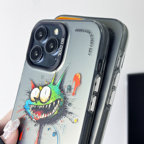 Double Layer Color Silver Series Animal Oil Painting Phone Case, For iPhone 14, For iPhone 15 Pro Max