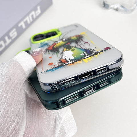 Double Layer Color Silver Series Animal Oil Painting Phone Case, For iPhone 14, For iPhone 15 Pro Max