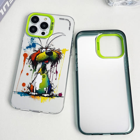 Double Layer Color Silver Series Animal Oil Painting Phone Case, For iPhone 14, For iPhone 15 Pro Max