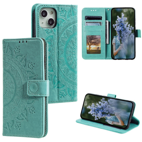 Totem Flower Embossed Leather Phone Case, For iPhone 15 Plus, For iPhone 15