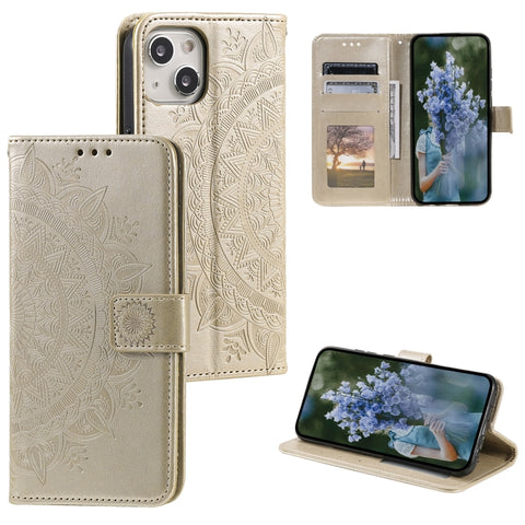 Totem Flower Embossed Leather Phone Case, For iPhone 15 Plus, For iPhone 15