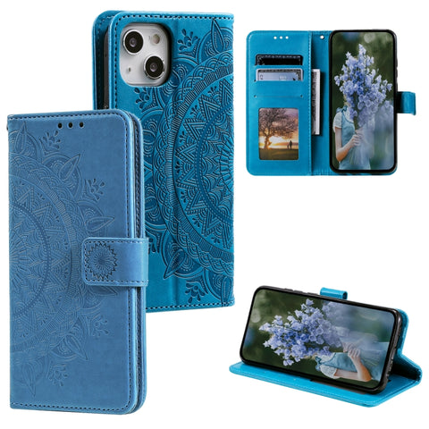 Totem Flower Embossed Leather Phone Case, For iPhone 15 Plus, For iPhone 15