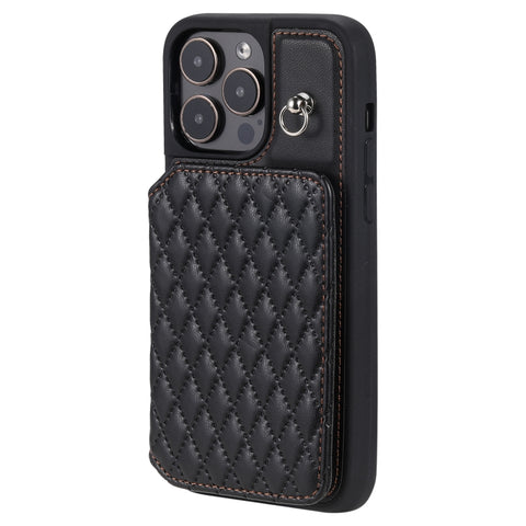 Grid Texture Card Bag Phone Case with Lanyard, For iPhone 13 Pro, For iPhone 13, For iPhone 12 / 12 Pro, For iPhone 12 Pro Max, For iPhone 11, For iPhone XR, For iPhone 8 Plus / 7 Plus