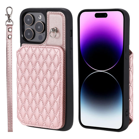 Grid Texture Card Bag Phone Case with Lanyard, For iPhone 13 Pro, For iPhone 13, For iPhone 12 / 12 Pro, For iPhone 12 Pro Max, For iPhone 11, For iPhone XR, For iPhone 8 Plus / 7 Plus