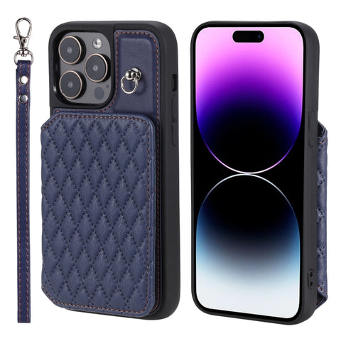 Grid Texture Card Bag Phone Case with Lanyard, For iPhone 13 Pro, For iPhone 13, For iPhone 12 / 12 Pro, For iPhone 12 Pro Max, For iPhone 11, For iPhone XR, For iPhone 8 Plus / 7 Plus