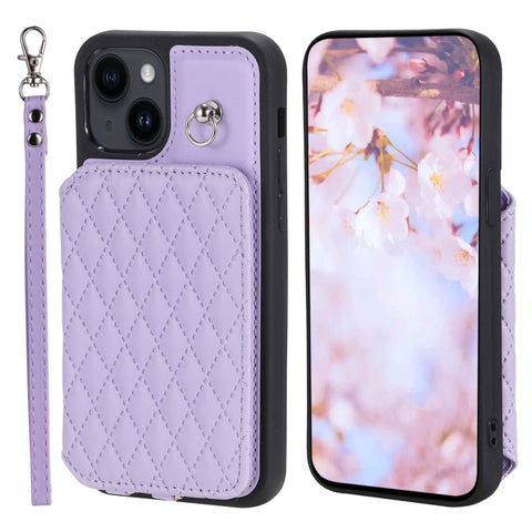 Grid Texture Card Bag Phone Case with Lanyard, For iPhone 13 Pro, For iPhone 13, For iPhone 12 / 12 Pro, For iPhone 12 Pro Max, For iPhone 11, For iPhone XR, For iPhone 8 Plus / 7 Plus