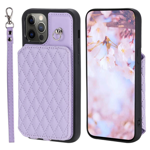 Grid Texture Card Bag Phone Case with Lanyard, For iPhone 13 Pro, For iPhone 13, For iPhone 12 / 12 Pro, For iPhone 12 Pro Max, For iPhone 11, For iPhone XR, For iPhone 8 Plus / 7 Plus