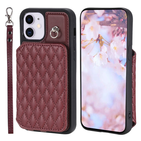 Grid Texture Card Bag Phone Case with Lanyard, For iPhone 13 Pro, For iPhone 13, For iPhone 12 / 12 Pro, For iPhone 12 Pro Max, For iPhone 11, For iPhone XR, For iPhone 8 Plus / 7 Plus