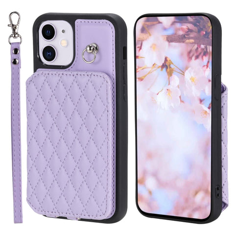 Grid Texture Card Bag Phone Case with Lanyard, For iPhone 13 Pro, For iPhone 13, For iPhone 12 / 12 Pro, For iPhone 12 Pro Max, For iPhone 11, For iPhone XR, For iPhone 8 Plus / 7 Plus