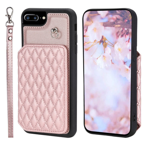 Grid Texture Card Bag Phone Case with Lanyard, For iPhone 13 Pro, For iPhone 13, For iPhone 12 / 12 Pro, For iPhone 12 Pro Max, For iPhone 11, For iPhone XR, For iPhone 8 Plus / 7 Plus