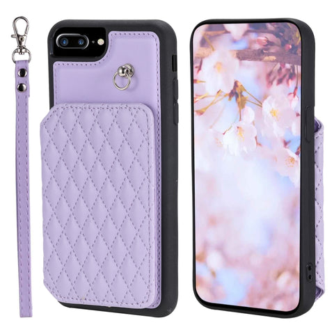 Grid Texture Card Bag Phone Case with Lanyard, For iPhone 13 Pro, For iPhone 13, For iPhone 12 / 12 Pro, For iPhone 12 Pro Max, For iPhone 11, For iPhone XR, For iPhone 8 Plus / 7 Plus