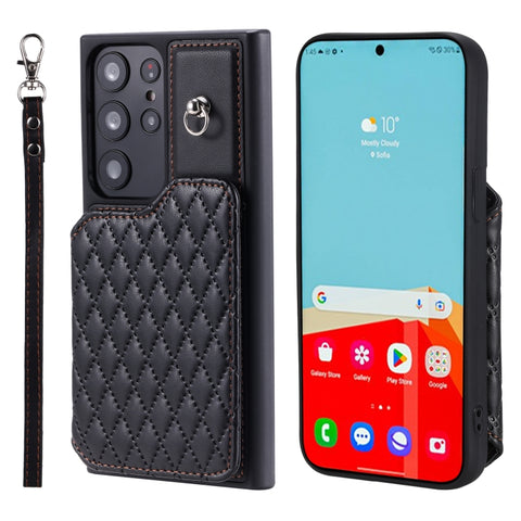 Grid Texture Card Bag Phone Case with Lanyard, For Samsung Galaxy A14 5G / 4G, For Samsung Galaxy A54 5G, For Samsung Galaxy S23 Ultra 5G, For Samsung Galaxy S23 5G, For Samsung Galaxy A13 5G / 4G, For Samsung Galaxy A53 5G                             ...