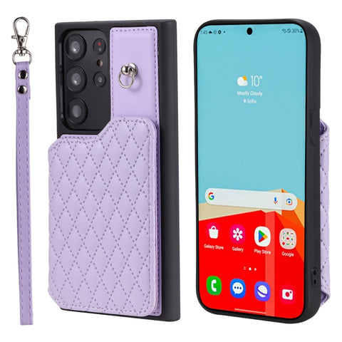Grid Texture Card Bag Phone Case with Lanyard, For Samsung Galaxy A14 5G / 4G, For Samsung Galaxy A54 5G, For Samsung Galaxy S23 Ultra 5G, For Samsung Galaxy S23 5G, For Samsung Galaxy A13 5G / 4G, For Samsung Galaxy A53 5G                             ...