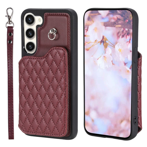 Grid Texture Card Bag Phone Case with Lanyard, For Samsung Galaxy A14 5G / 4G, For Samsung Galaxy A54 5G, For Samsung Galaxy S23 Ultra 5G, For Samsung Galaxy S23 5G, For Samsung Galaxy A13 5G / 4G, For Samsung Galaxy A53 5G                             ...