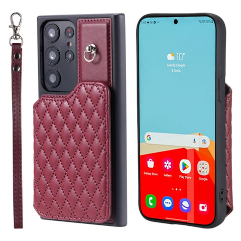 Grid Texture Card Bag Phone Case with Lanyard, For Samsung Galaxy A14 5G / 4G, For Samsung Galaxy A54 5G, For Samsung Galaxy S23 Ultra 5G, For Samsung Galaxy S23 5G, For Samsung Galaxy A13 5G / 4G, For Samsung Galaxy A53 5G                             ...