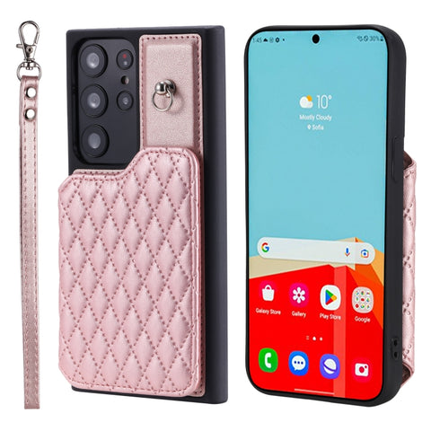 Grid Texture Card Bag Phone Case with Lanyard, For Samsung Galaxy A14 5G / 4G, For Samsung Galaxy A54 5G, For Samsung Galaxy S23 Ultra 5G, For Samsung Galaxy S23 5G, For Samsung Galaxy A13 5G / 4G, For Samsung Galaxy A53 5G                             ...