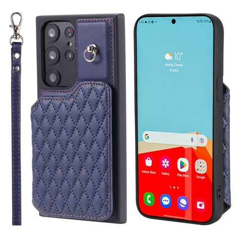 Grid Texture Card Bag Phone Case with Lanyard, For Samsung Galaxy A14 5G / 4G, For Samsung Galaxy A54 5G, For Samsung Galaxy S23 Ultra 5G, For Samsung Galaxy S23 5G, For Samsung Galaxy A13 5G / 4G, For Samsung Galaxy A53 5G                             ...