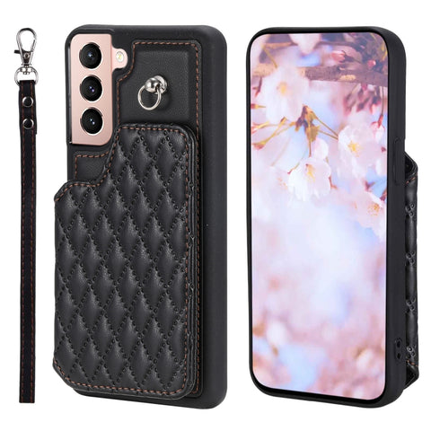 Grid Texture Card Bag Phone Case with Lanyard, For Samsung Galaxy A14 5G / 4G, For Samsung Galaxy A54 5G, For Samsung Galaxy S23 Ultra 5G, For Samsung Galaxy S23 5G, For Samsung Galaxy A13 5G / 4G, For Samsung Galaxy A53 5G                             ...