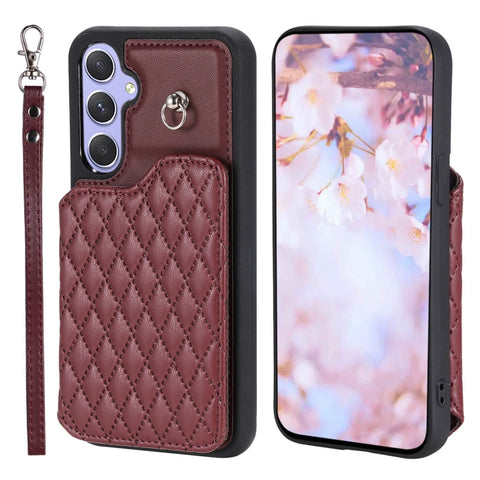 Grid Texture Card Bag Phone Case with Lanyard, For Samsung Galaxy A14 5G / 4G, For Samsung Galaxy A54 5G, For Samsung Galaxy S23 Ultra 5G, For Samsung Galaxy S23 5G, For Samsung Galaxy A13 5G / 4G, For Samsung Galaxy A53 5G                             ...