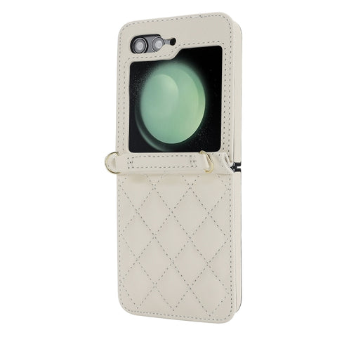 Rhombic Texture Phone Case with Long & Short Lanyard, For Samsung Galaxy Z Flip6 / Flip7 FE, For Samsung Galaxy Z Flip5, For Samsung Galaxy Z Flip4