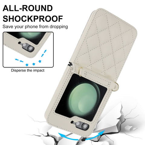 Rhombic Texture Phone Case with Long & Short Lanyard, For Samsung Galaxy Z Flip6 / Flip7 FE, For Samsung Galaxy Z Flip5, For Samsung Galaxy Z Flip4