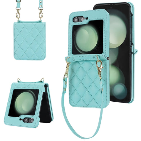 Rhombic Texture Phone Case with Long & Short Lanyard, For Samsung Galaxy Z Flip6 / Flip7 FE, For Samsung Galaxy Z Flip5, For Samsung Galaxy Z Flip4