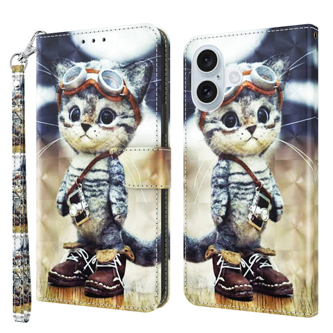 3D Painted Leather Phone Case, For iPhone 16 Pro Max, For iPhone 16 Pro, For iPhone 16 Plus, For iPhone 16