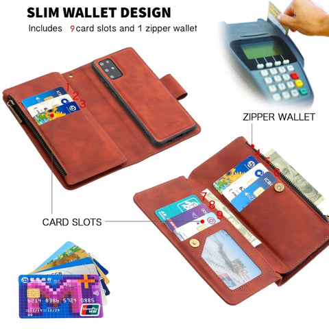 Skin Feel Detachable Magnetic Zipper Horizontal Flip PU Leather Case with Multi-Card Slots & Holder & Wallet & Photo Frame & Lanyard, For Samsung Galaxy S20+, For Samsung Galaxy S20 Ultra, For Samsung Galaxy S20