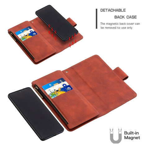 Skin Feel Detachable Magnetic Zipper Horizontal Flip PU Leather Case with Multi-Card Slots & Holder & Wallet & Photo Frame & Lanyard, For Samsung Galaxy S20+, For Samsung Galaxy S20 Ultra, For Samsung Galaxy S20