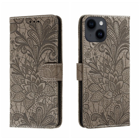 Lace Flower Embossing Flip Leather Phone Case, For iPhone 16, For iPhone 15 Pro Max, For iPhone 15 Pro, For iPhone 15 Plus, For iPhone 15