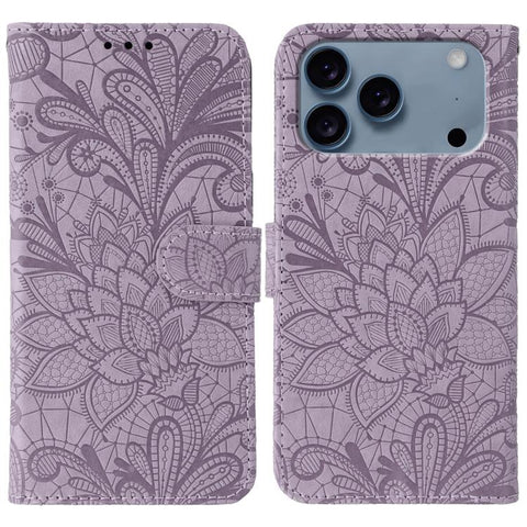 Lace Flower Embossing Flip Leather Phone Case, For iPhone 18 Pro / 17 Pro, For iPhone 18 Pro Max / 17 Pro Max, For iPhone 17e / 16e, For iPhone 17, For iPhone Air, For iPhone 16 Pro Max, For iPhone 16 Pro, For iPhone 16 Plus