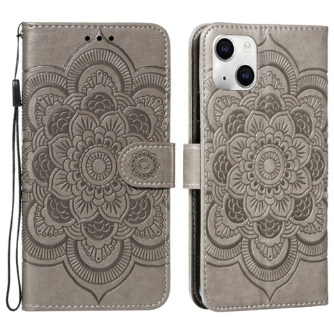Mandala Embossing Pattern Horizontal Flip Leather Phone Case, For iPhone 15 Plus, For iPhone 15