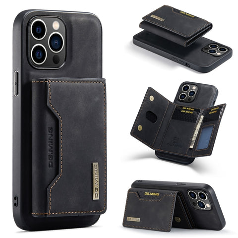 DG.MING M2 Series 3-Fold Card Bag Wallet Leather Phone Case, For iPhone 15 Pro Max, For iPhone 15 Pro, For iPhone 15 Plus, For iPhone 15