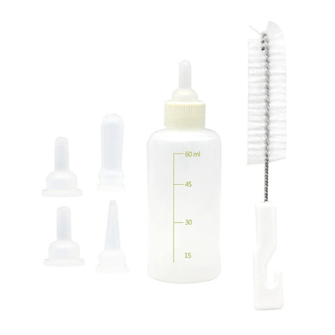 Pet Bottle Set Puppy Kitten Cat Bottle Multiple Pacifiers with Bottle Brush, 60ml x 1