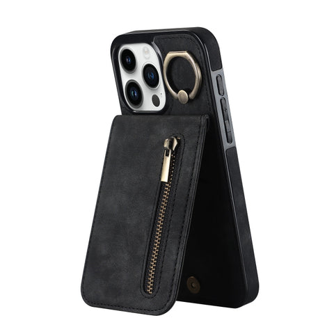 Retro Ring and Zipper RFID Card Slot Phone Case, For iPhone 16 Pro, For iPhone 16 Plus, For iPhone 16, For iPhone 15 Pro Max, For iPhone 15 Pro, For iPhone 15 Plus