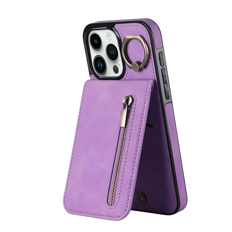 Retro Ring and Zipper RFID Card Slot Phone Case, For iPhone 16 Pro, For iPhone 16 Plus, For iPhone 16, For iPhone 15 Pro Max, For iPhone 15 Pro, For iPhone 15 Plus