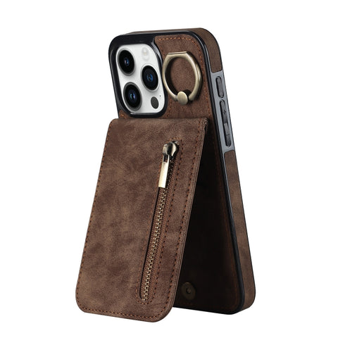 Retro Ring and Zipper RFID Card Slot Phone Case, For iPhone 16 Pro, For iPhone 16 Plus, For iPhone 16, For iPhone 15 Pro Max, For iPhone 15 Pro, For iPhone 15 Plus