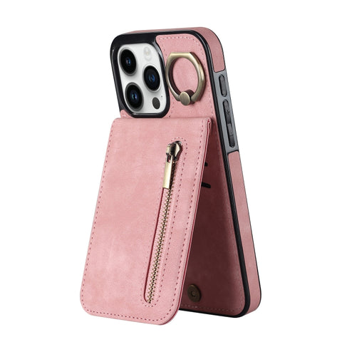 Retro Ring and Zipper RFID Card Slot Phone Case, For iPhone 16 Pro, For iPhone 16 Plus, For iPhone 16, For iPhone 15 Pro Max, For iPhone 15 Pro, For iPhone 15 Plus