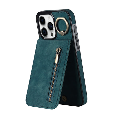 Retro Ring and Zipper RFID Card Slot Phone Case, For iPhone 16 Pro, For iPhone 16 Plus, For iPhone 16, For iPhone 15 Pro Max, For iPhone 15 Pro, For iPhone 15 Plus
