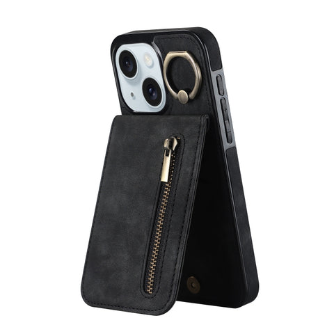 Retro Ring and Zipper RFID Card Slot Phone Case, For iPhone 16 Pro, For iPhone 16 Plus, For iPhone 16, For iPhone 15 Pro Max, For iPhone 15 Pro, For iPhone 15 Plus