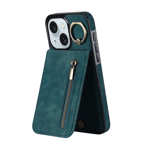 Retro Ring and Zipper RFID Card Slot Phone Case, For iPhone 16 Pro, For iPhone 16 Plus, For iPhone 16, For iPhone 15 Pro Max, For iPhone 15 Pro, For iPhone 15 Plus